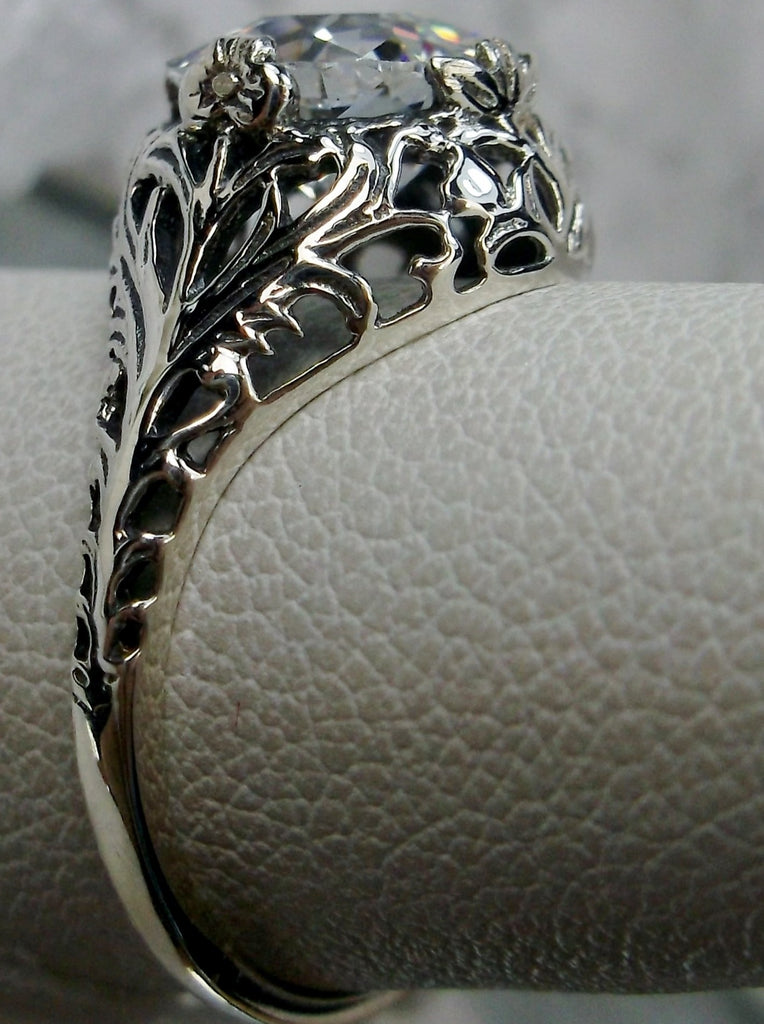 White CZ Faux diamond ring with swirl antique floral sterling silver filigree