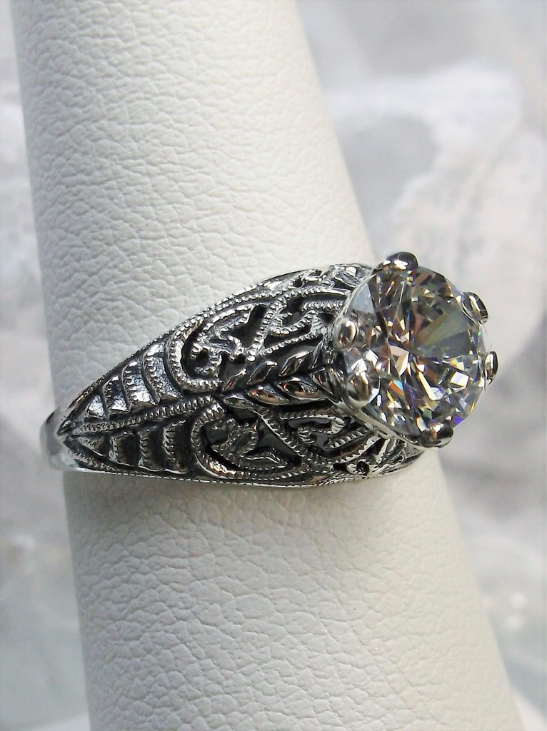 White Cubic Zirconia (CZ), Ring, Corset Filigree, Sterling Silver, Silver Embrace Jewelry, D199