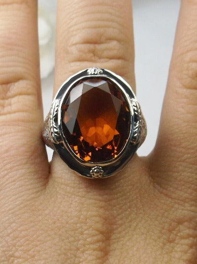 Cognac Orange Citrine Ring, Large Oval Victorian Ring, Floral Filigree, Sterling Silver Ring, Silver Embrace Jewelry, GG Design#2