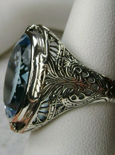 Natural Blue Topaz Ring, Large Oval Victorian Ring, Floral Filigree, Sterling Silver Ring, Silver Embrace Jewelry, GG Design#2