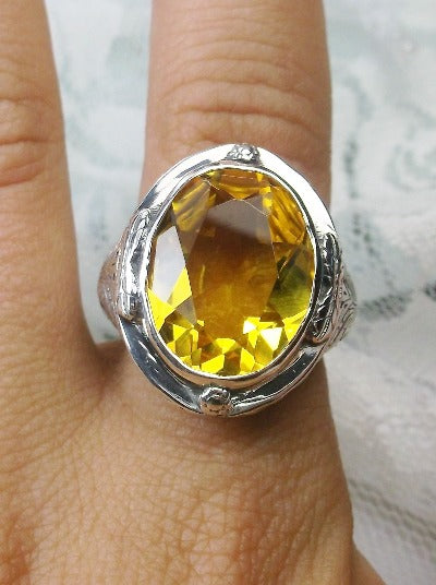 Yellow Citrine Ring, Large Oval Victorian Ring, Floral Filigree, Sterling Silver Ring, Silver Embrace Jewelry, GG Design#2