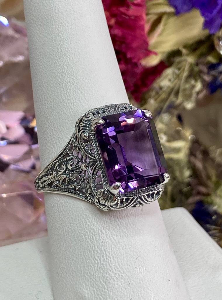 Purple Amethyst Ring, Natural Amethyst, Autumn Ring, Sterling Silver Filigree, Silver Embrace Jewelry