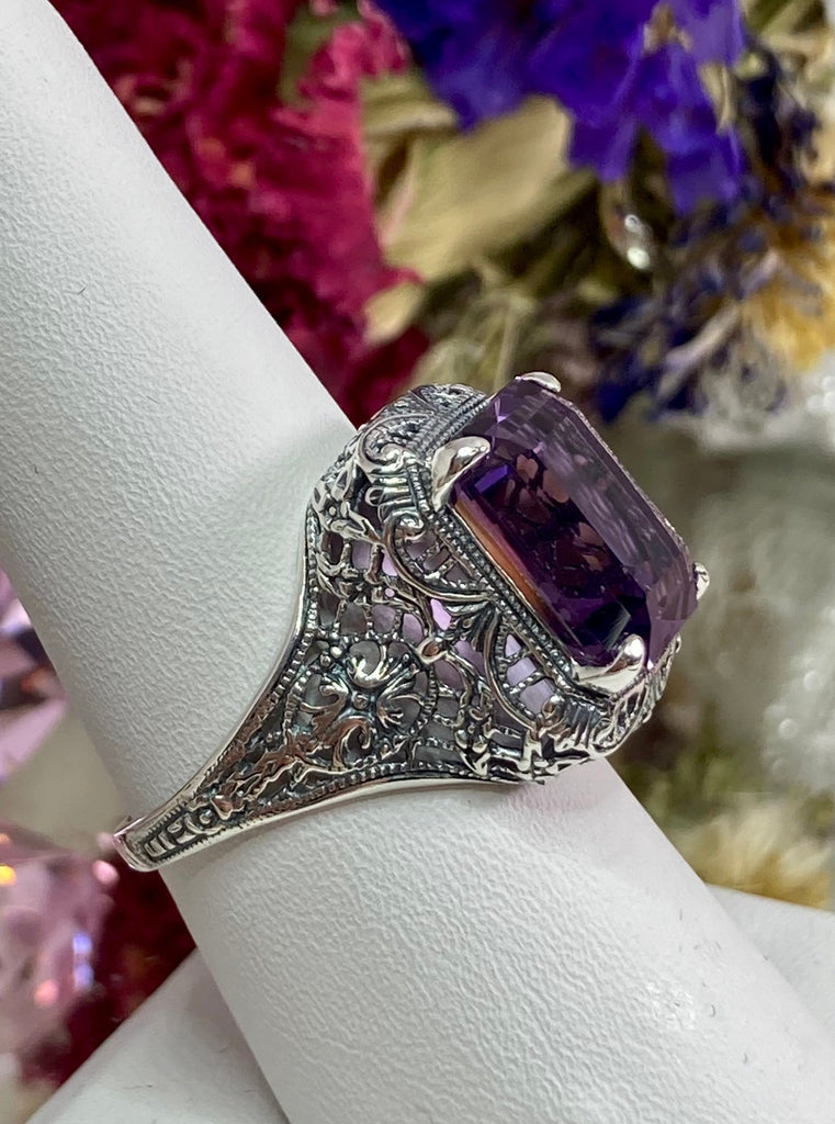Purple Amethyst Ring, Natural Amethyst, Autumn Ring, Sterling Silver Filigree, Silver Embrace Jewelry