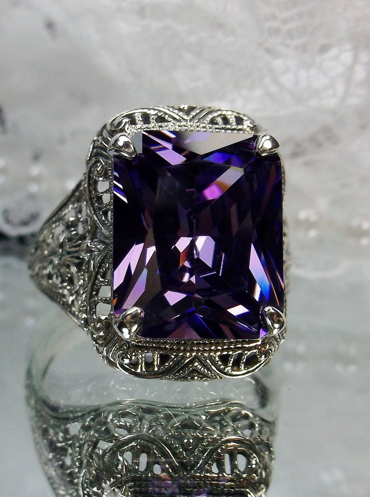 Purple Amethyst Ring, Purple Cubic Zirconia, Autumn Ring, Sterling Silver Filigree, Silver Embrace Jewelry
