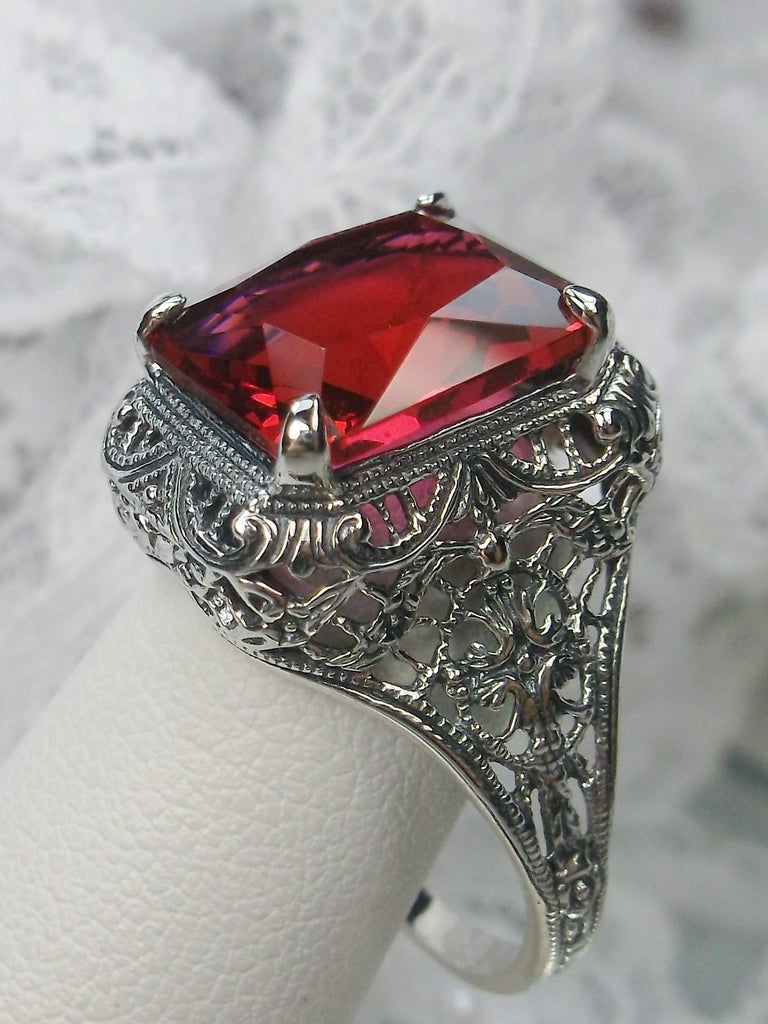 Red Ruby Ring, Sterling Silver Filigree, Vintage Jewelry, Silver Embrace Jewelry