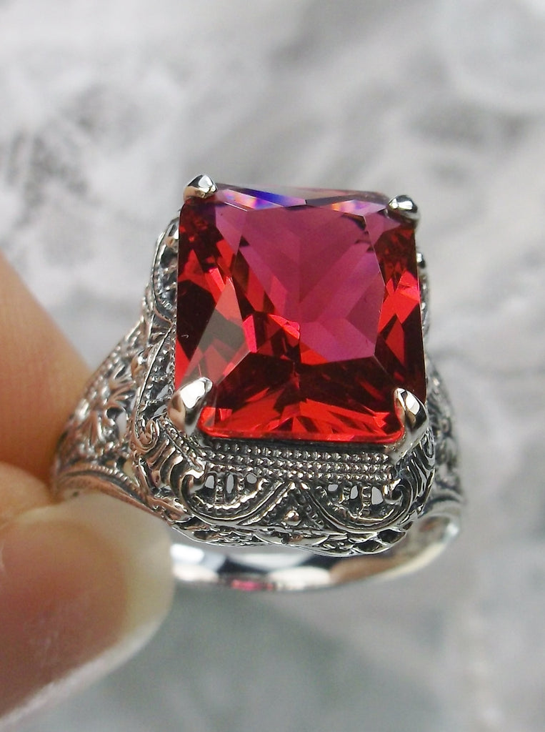 Red Ruby Ring, Sterling Silver Filigree, Vintage Jewelry, Silver Embrace Jewelry