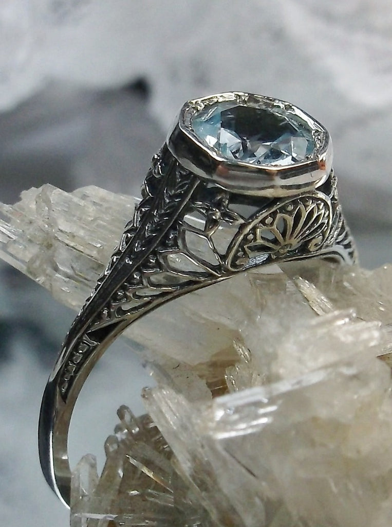 Sky Blue Aquamarine Ring, Dandelion Ring, Edwardian Wedding Ring, Vintage Jewelry, Sterling Silver Filigree, Silver Embrace Jewelry, Dandelion Ring, Design D205