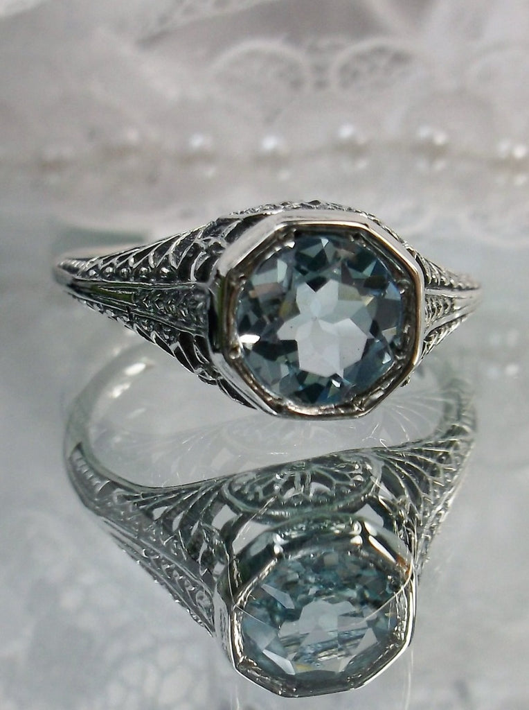 Natural Sky Blue Topaz Ring, Dandelion Ring, Edwardian Wedding Ring, Vintage Jewelry, Sterling Silver Filigree, Silver Embrace Jewelry, Dandelion Ring, Design D205