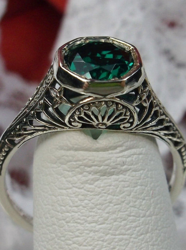 Natural Green Emerald Ring, Dandelion Ring, Edwardian Wedding Ring, Vintage Jewelry, Sterling Silver Filigree, Silver Embrace Jewelry, Dandelion Ring, Design D205