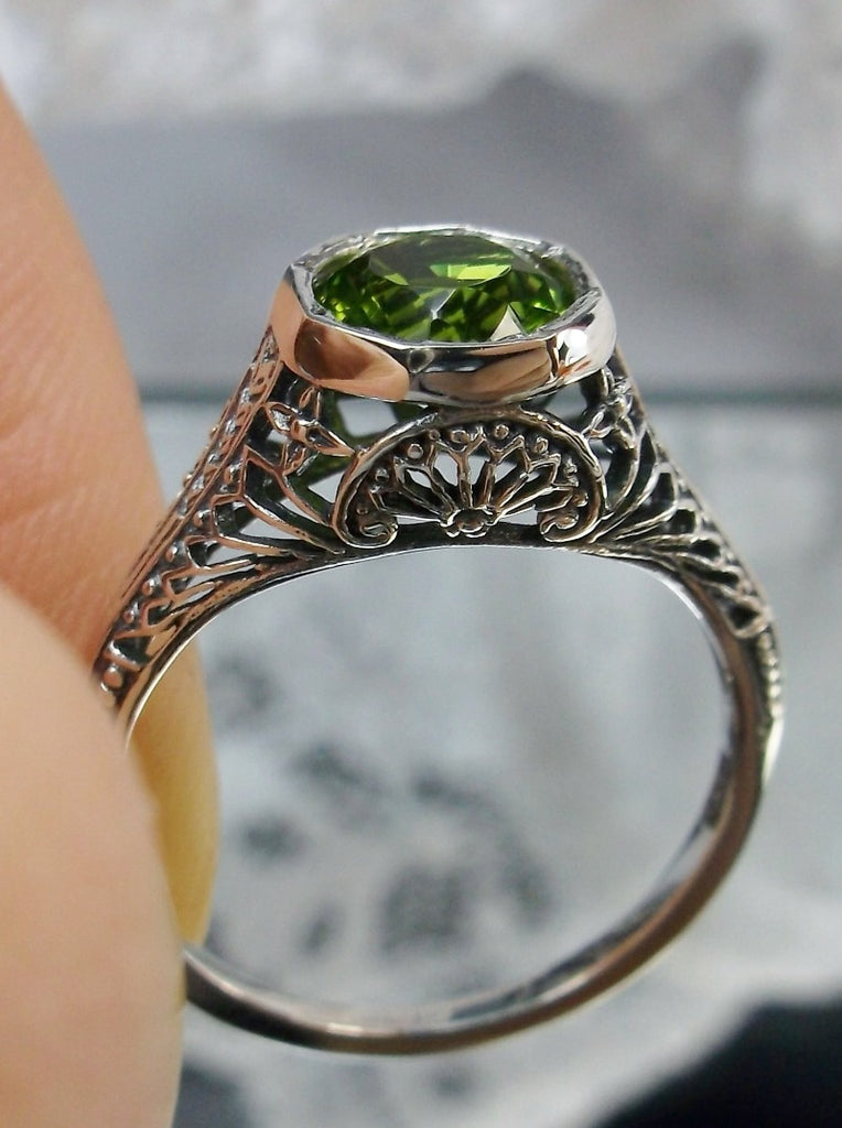 Natural Green Peridot Ring, Dandelion Ring, Edwardian Wedding Ring, Vintage Jewelry, Sterling Silver Filigree, Silver Embrace Jewelry, Dandelion Ring, Design D205