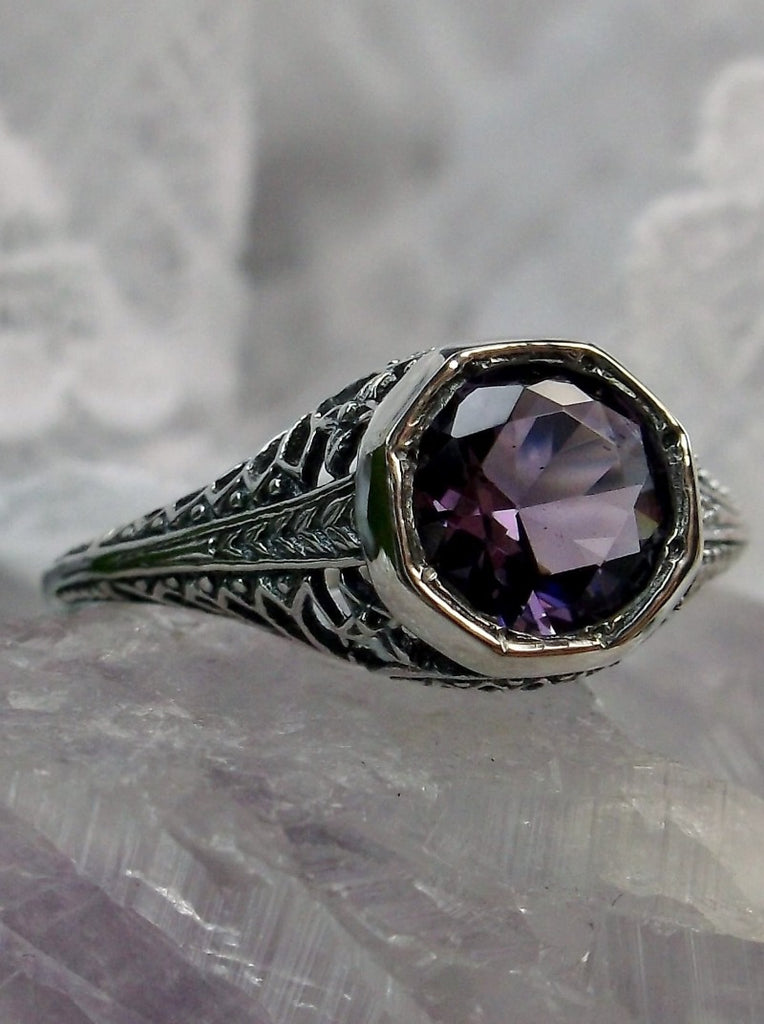 Natural Purple Amethyst Ring, Dandelion Ring, Edwardian Wedding Ring, Vintage Jewelry, Sterling Silver Filigree, Silver Embrace Jewelry, Dandelion Ring, Design D205