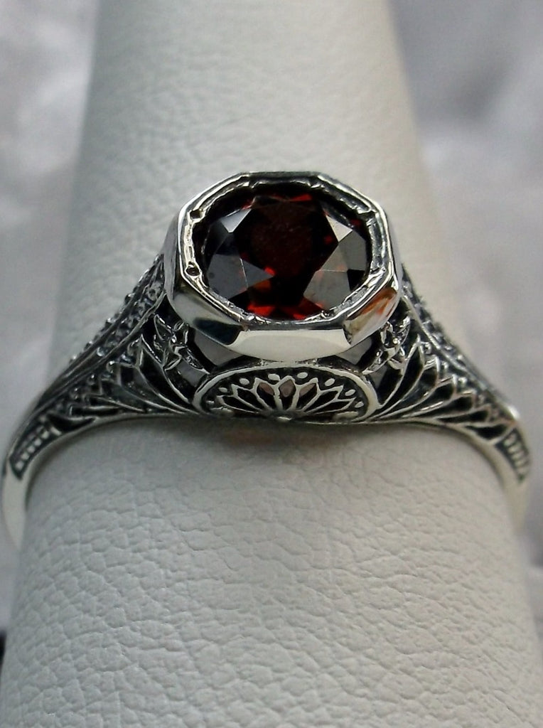 Natural Red Garnet Ring, Dandelion Ring, Edwardian Wedding Ring, Vintage Jewelry, Sterling Silver Filigree, Silver Embrace Jewelry, Dandelion Ring, Design D205