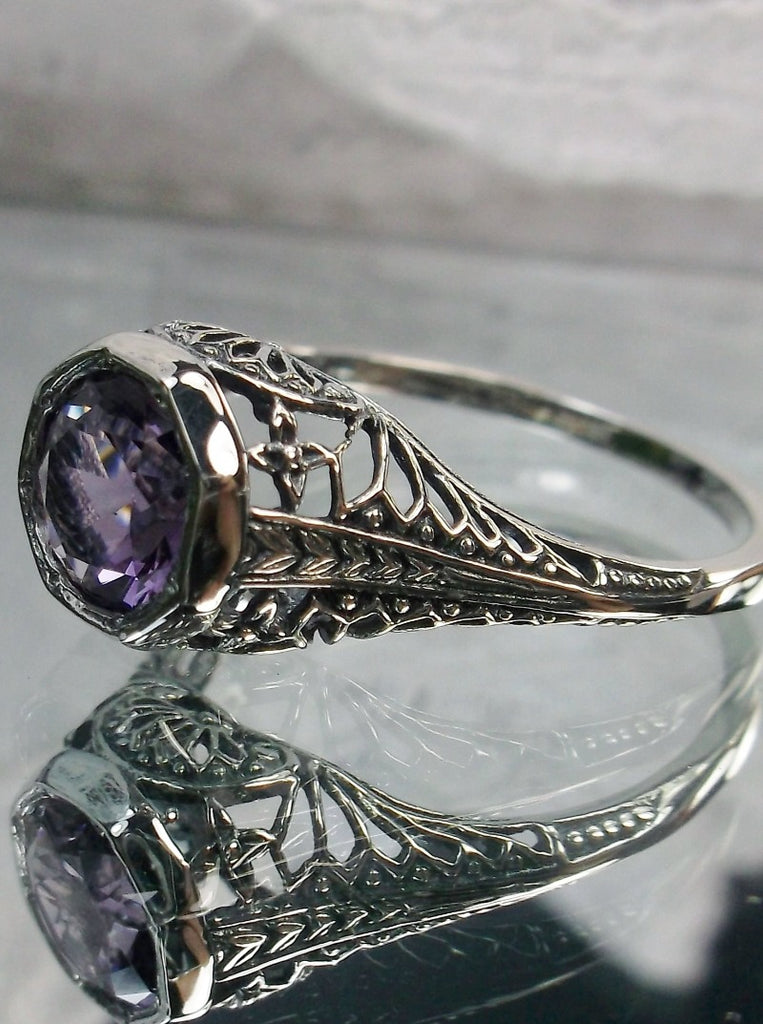 Purple Amethyst Ring, Dandelion Ring, Edwardian Wedding Ring, Vintage Jewelry, Sterling Silver Filigree, Silver Embrace Jewelry, Dandelion Ring, Design D205