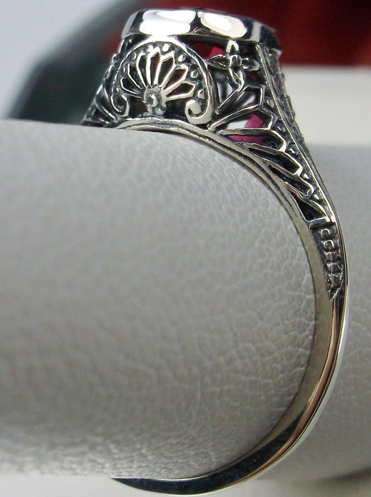Red Garnet Cubic Zirconia (CZ) Ring, Dandelion Ring, Edwardian Wedding Ring, Vintage Jewelry, Sterling Silver Filigree, Silver Embrace Jewelry, Dandelion Ring, Design D205