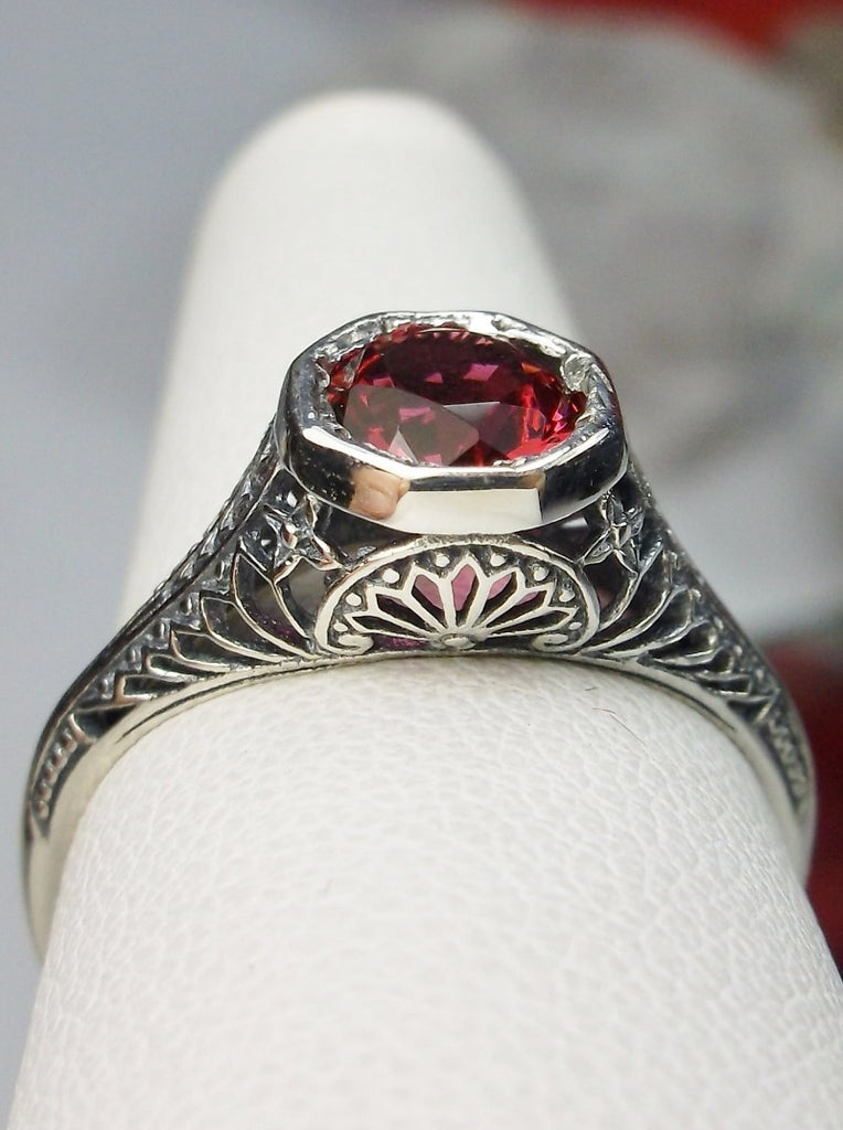 Red Ruby Ring, Dandelion Ring, Edwardian Wedding Ring, Vintage Jewelry, Sterling Silver Filigree, Silver Embrace Jewelry, Dandelion Ring, Design D205