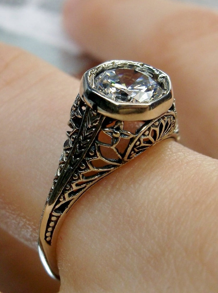 White Cubic Zirconia Ring, Dandelion Ring, Edwardian Wedding Ring, Vintage Jewelry, Sterling Silver Filigree, Silver Embrace Jewelry, Dandelion Ring, Design D205