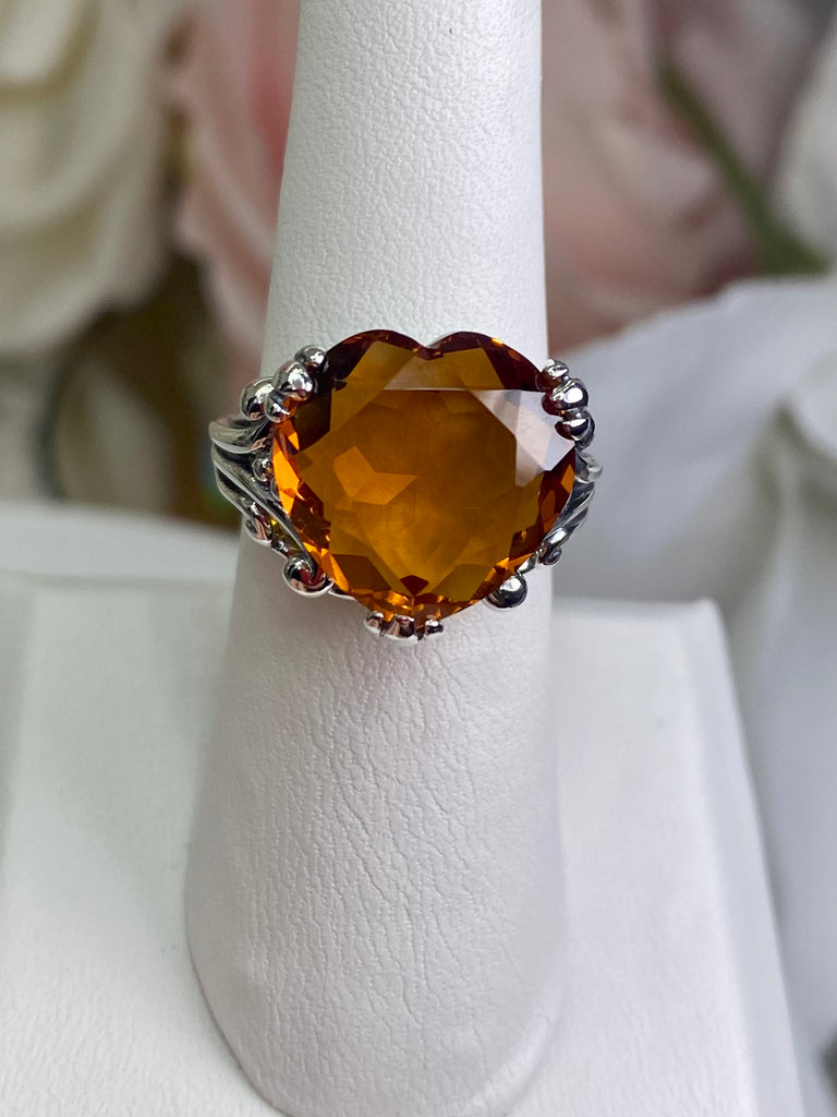 Orange Citrine Heart Gem Ring, Heartleaf Design, Sterling silver filigree jewelry, silver embrace jewelry, D213