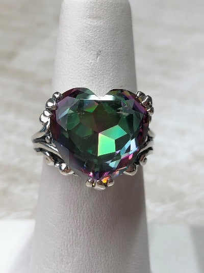 Mystic Topaz Ring, Heart shaped Gemstone Ring, Heart Ring, Gothic Art Deco Design, heartleaf, Sterling Silver Filigree, Vintage Jewelry, Silver Embrace Jewelry, D213