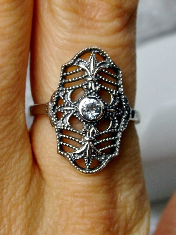 Natural Blue Topaz Ring, Victorian jewelry, Sterling Silver Filigree, Silver Embrace Jewelry, François D216