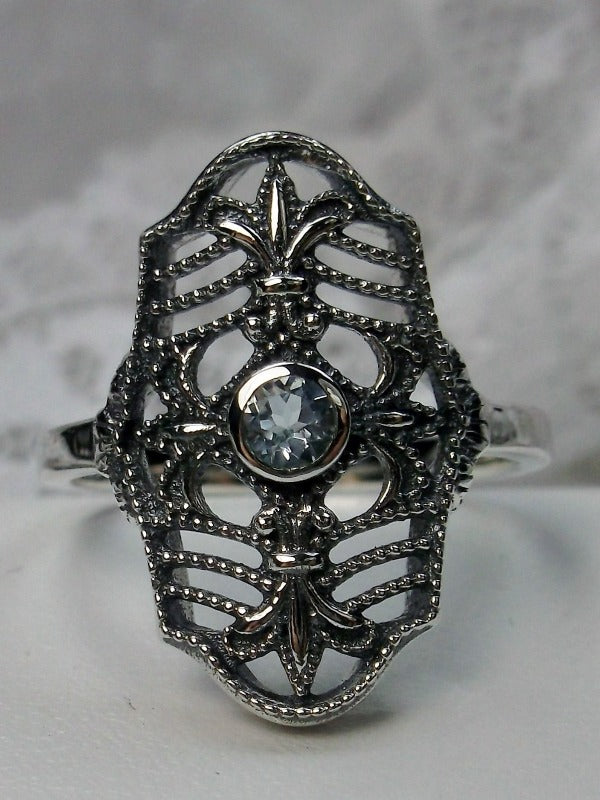 Natural Blue Topaz Ring, Victorian jewelry, Sterling Silver Filigree, Silver Embrace Jewelry, François D216