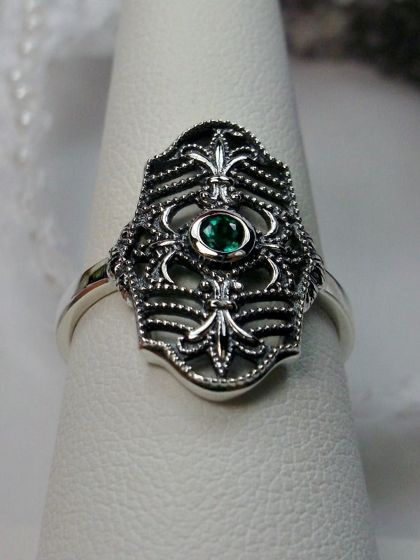 Natural Green Emerald Ring, Victorian jewelry, Sterling Silver Filigree, Silver Embrace Jewelry, François D216