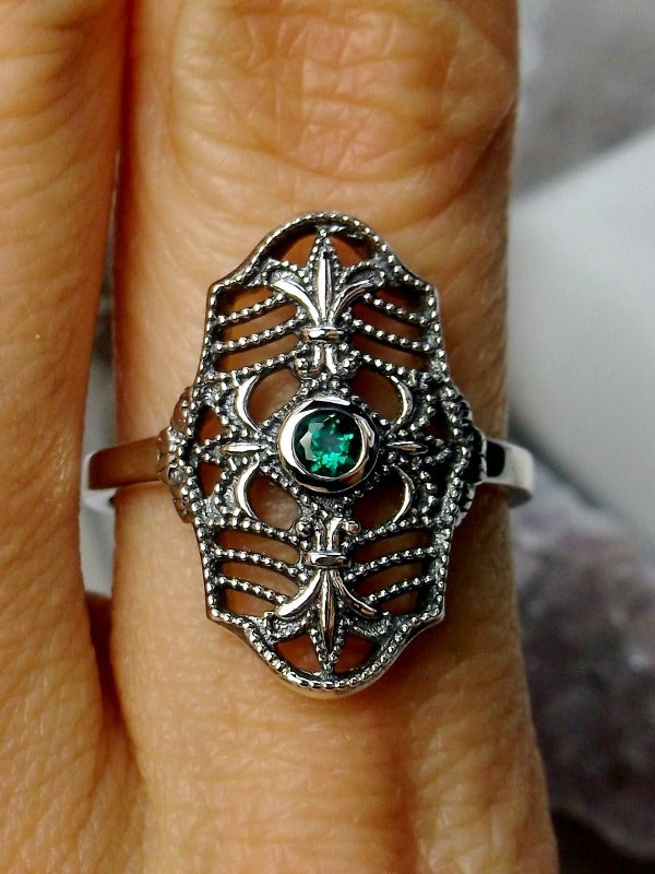 Natural Green Emerald Ring,  Victorian jewelry, Sterling Silver Filigree, Silver Embrace Jewelry, François D216