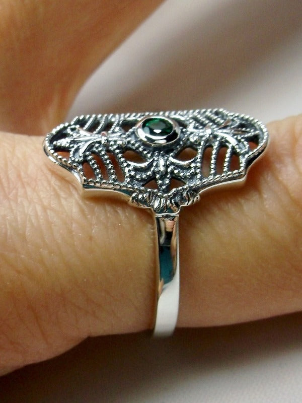 Natural Green Emerald Ring,  Victorian jewelry, Sterling Silver Filigree, Silver Embrace Jewelry, François D216