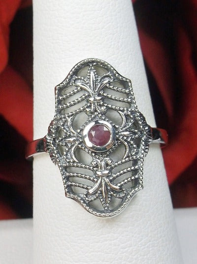 Natural Red Ruby, Victorian jewelry, Sterling Silver Filigree, Silver Embrace Jewelry, François D216 