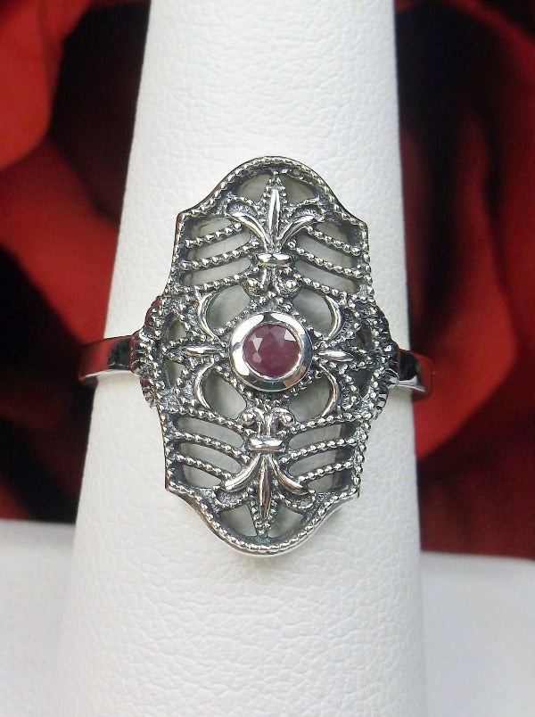 Natural Red Ruby, Victorian jewelry, Sterling Silver Filigree, Silver Embrace Jewelry, François D216