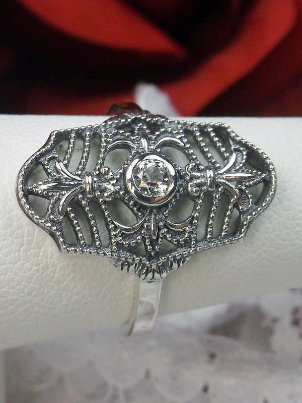 Natural White Topaz Ring,  Victorian jewelry, Sterling Silver Filigree, Silver Embrace Jewelry, François D216