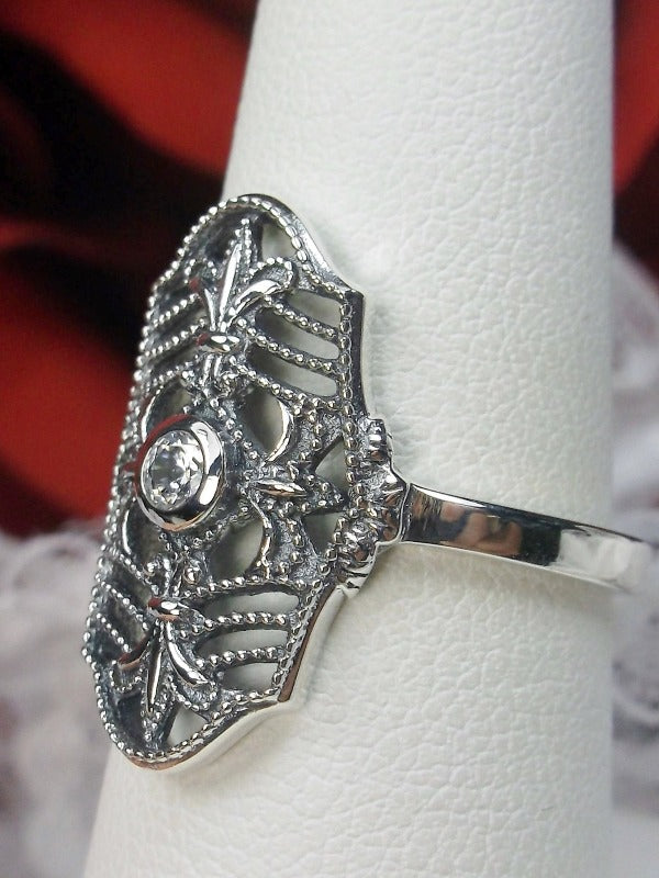 White CZ (cubic zirconia) Ring, Victorian jewelry, Sterling Silver Filigree, Silver Embrace Jewelry, François D216