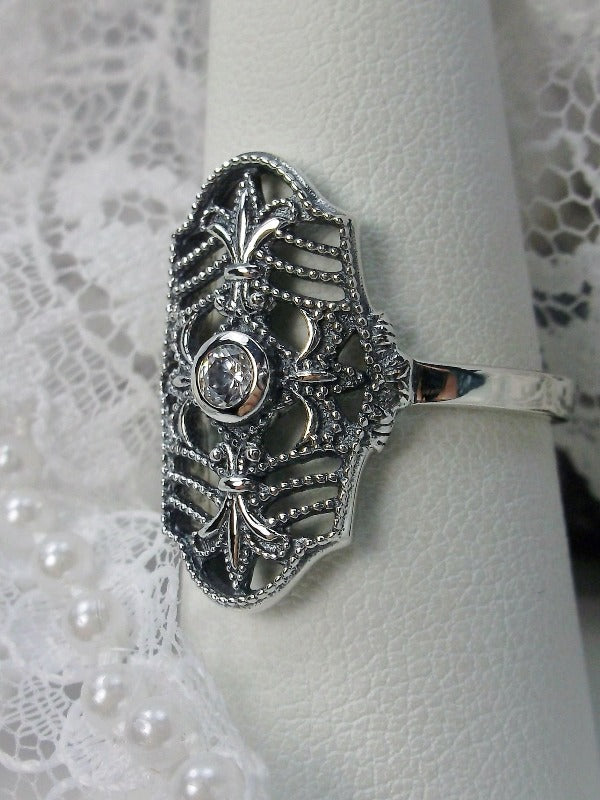 White CZ (Cubic Zirconia) Ring,  Victorian jewelry, Sterling Silver Filigree, Silver Embrace Jewelry, François D216