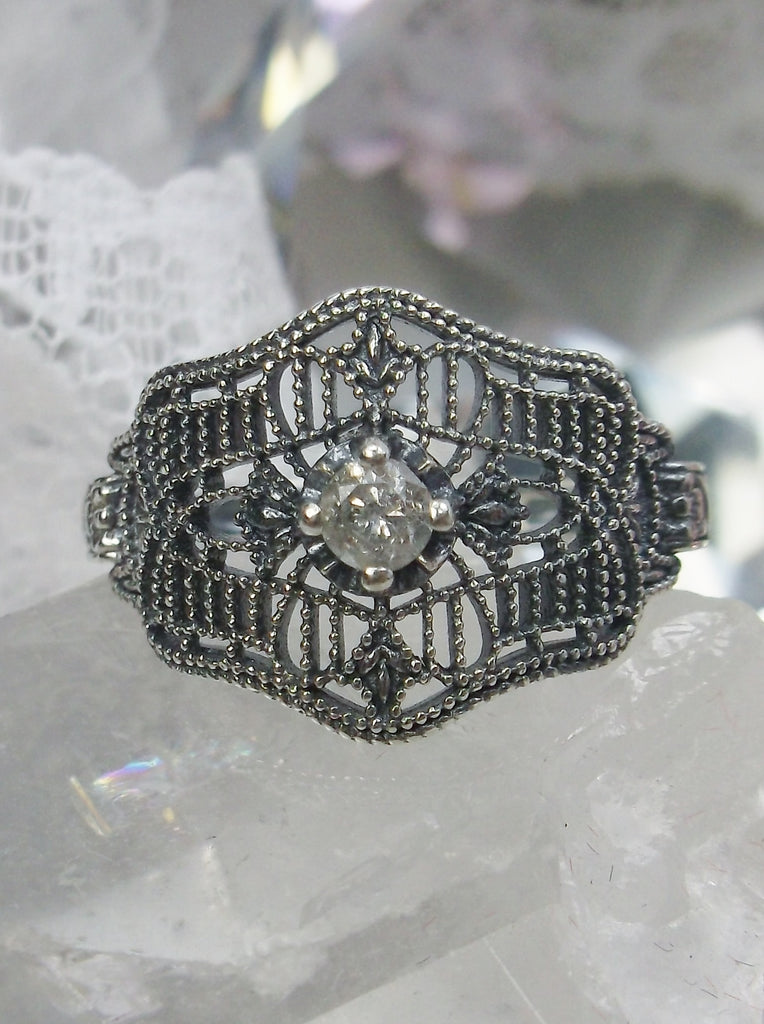 White Gemstone Ring, White CZ, Natural White Topaz, Moissanite or Diamond Gemstone, Art Deco Vintage Style Jewelry #D218, Silver Embrace Jewelry