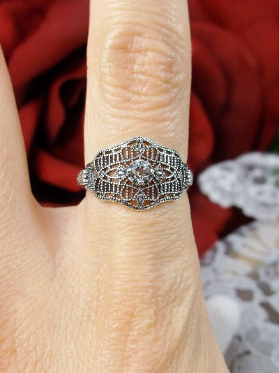 Natural Blue Topaz Ring, Art Deco vintage style, solitaire with sterling silver filigree, Vintage Jewelry, Silver Embrace Jewelry D218 DecoVic