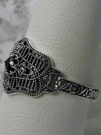 Natural Red Garnet Ring, Art Deco vintage style, solitaire with sterling silver filigree, Vintage Jewelry, Silver Embrace Jewelry D218 DecoVic