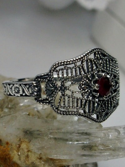 Natural Red Ruby Ring, Art Deco vintage style, solitaire with sterling silver filigree, Vintage Jewelry, Silver Embrace Jewelry D218 DecoVic