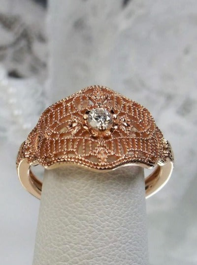 White Cubic Zirconia (CZ), Moissanite, or Natural Diamond Ring, Rose Gold plated sterling silver, Silver Embrace Jewelry, Deco Vic, #D218