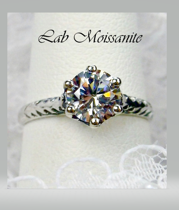 Moissanite Ring, Wedding Solitaire, Vintage Jewelry, Antique wedding ring, Silver Embrace Jewelry, D22