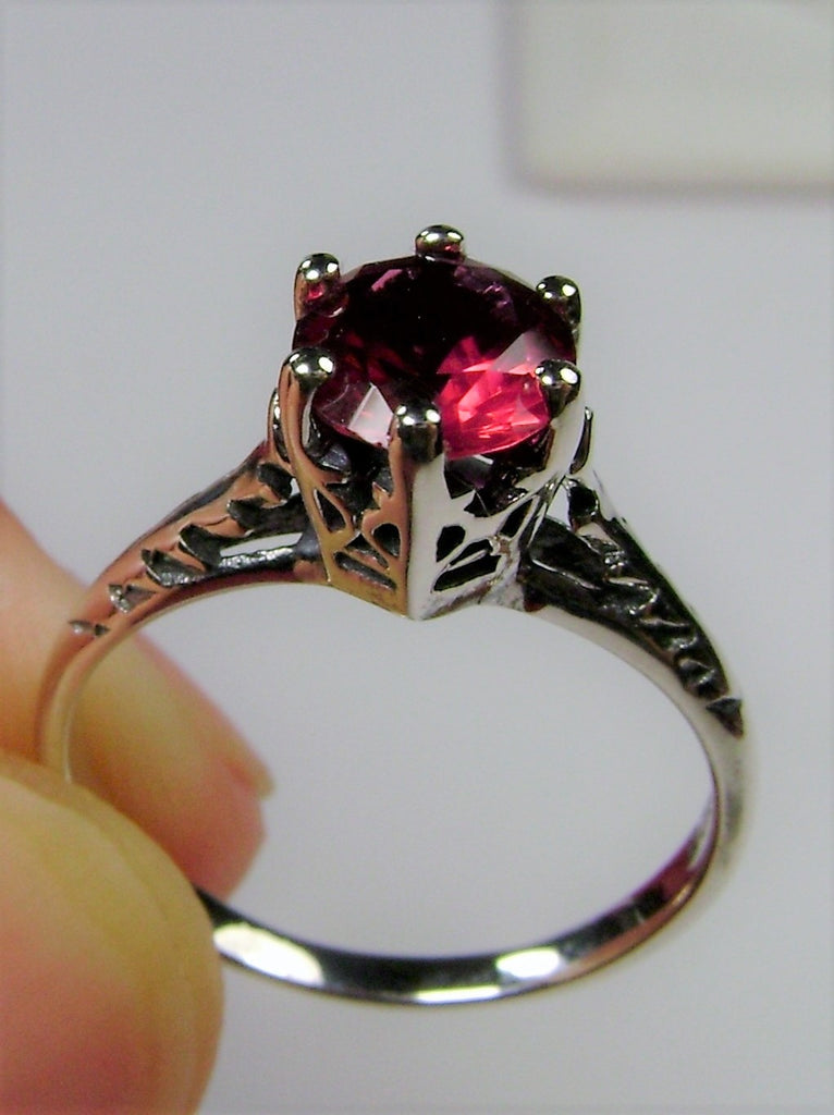 Red Ruby Ring, Wedding Solitaire, Classic design, Sterling Silver Filigree, Silver Embrace Jewelry, D22