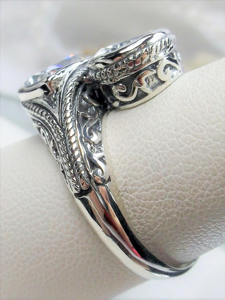 White Cubic Zirconia (CZ) Dual Jewel Ring, Snake Eyes, Sterling Silver Filigree, Silver Embrace Jewelry