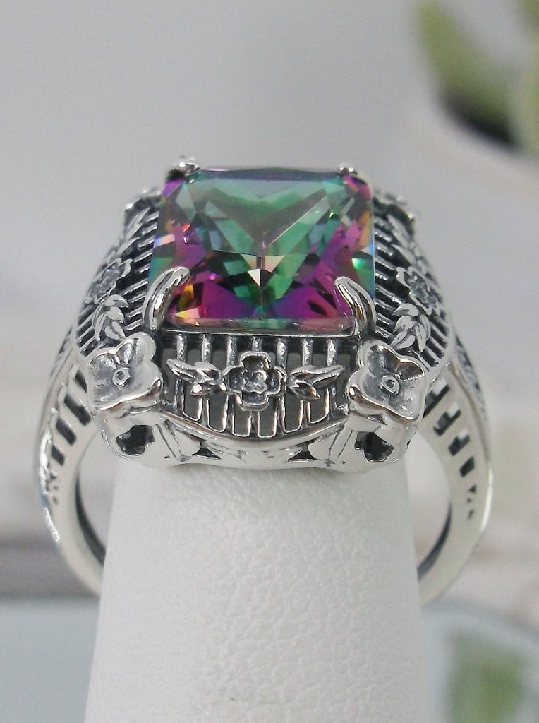 Mystic Topaz Ring, Picture Frame Sterling Silver Filigree, Vintage Jewelry, Silver Embrace Jewelry #D227