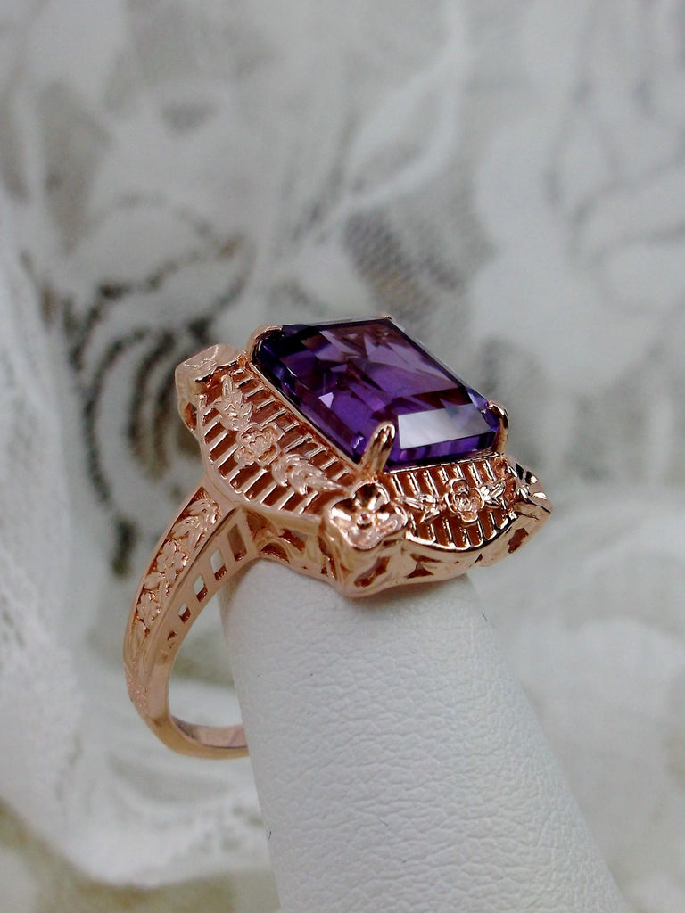 Amethyst Ring, Natural Amethyst, purple gemstone, rose gold plated sterling silver ring, Victorian jewelry, picture frame, Silver Embrace Jewelry, D227