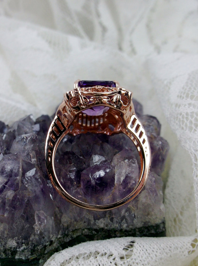 Amethyst Ring, Natural Amethyst, purple gemstone, rose gold plated sterling silver ring, Victorian jewelry, picture frame, Silver Embrace Jewelry, D227