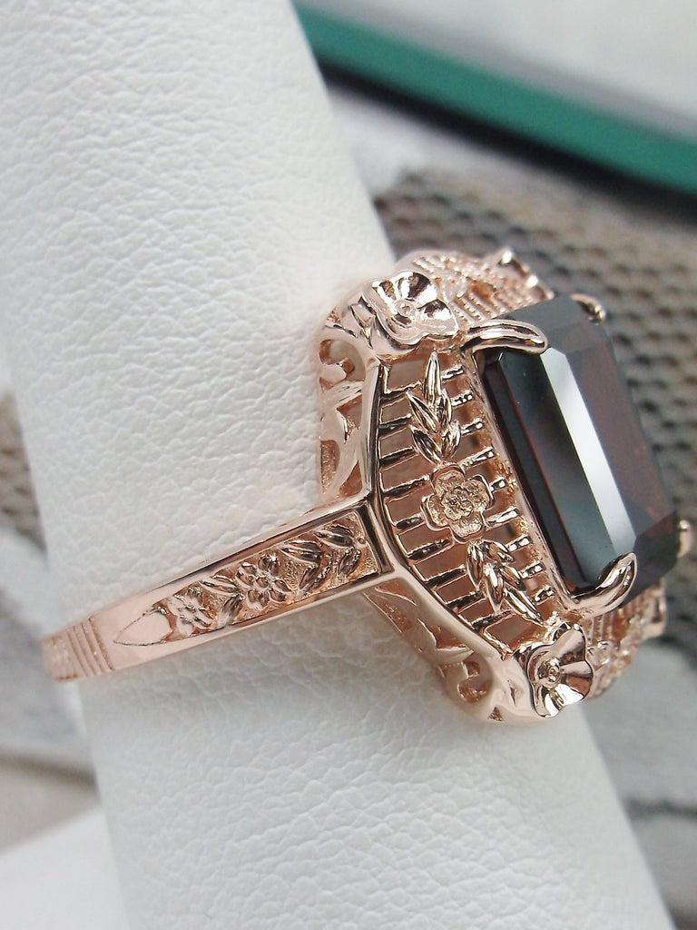 Natural Garnet Ring, Rose Gold, Picture Frame, Victorian Jewelry, Silver Embrace Jewelry, D227