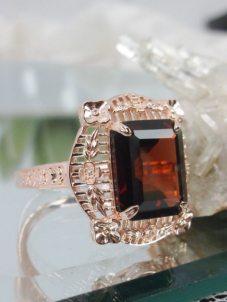 Natural Garnet Ring, Rose Gold, Picture Frame, Victorian Jewelry, Silver Embrace Jewelry, D227