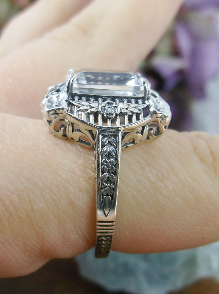 Natural White Topaz Ring, Picture Frame Filigree, Vintage Jewelry, Sterling Silver, Silver Embrace Jewelry D227