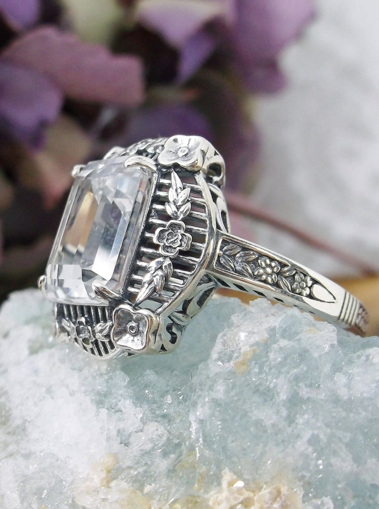 Natural White Topaz Ring, Picture Frame Filigree, Vintage Jewelry, Sterling Silver, Silver Embrace Jewelry D227