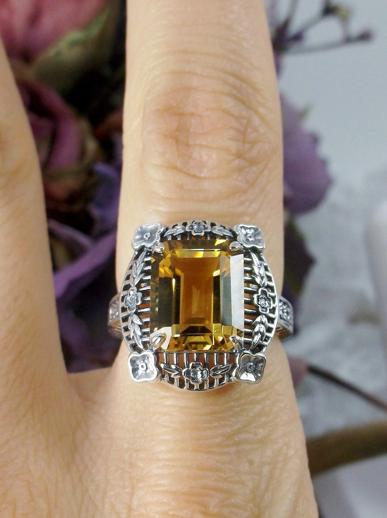Natural Citrine Ring, Lemon Yellow gemstone, sterling silver, picture frame design, victorian jewelry, silver embrace jewelry, d227
