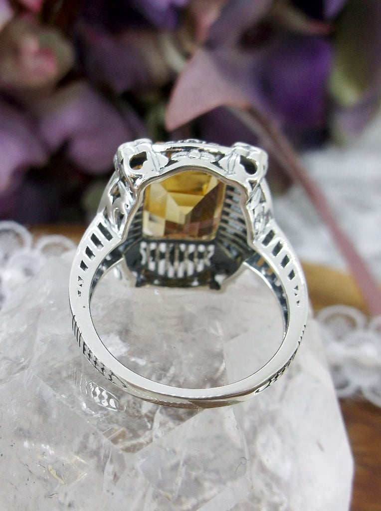 Natural Citrine Ring, Lemon Yellow gemstone, sterling silver, picture frame design, victorian jewelry, silver embrace jewelry, d227
