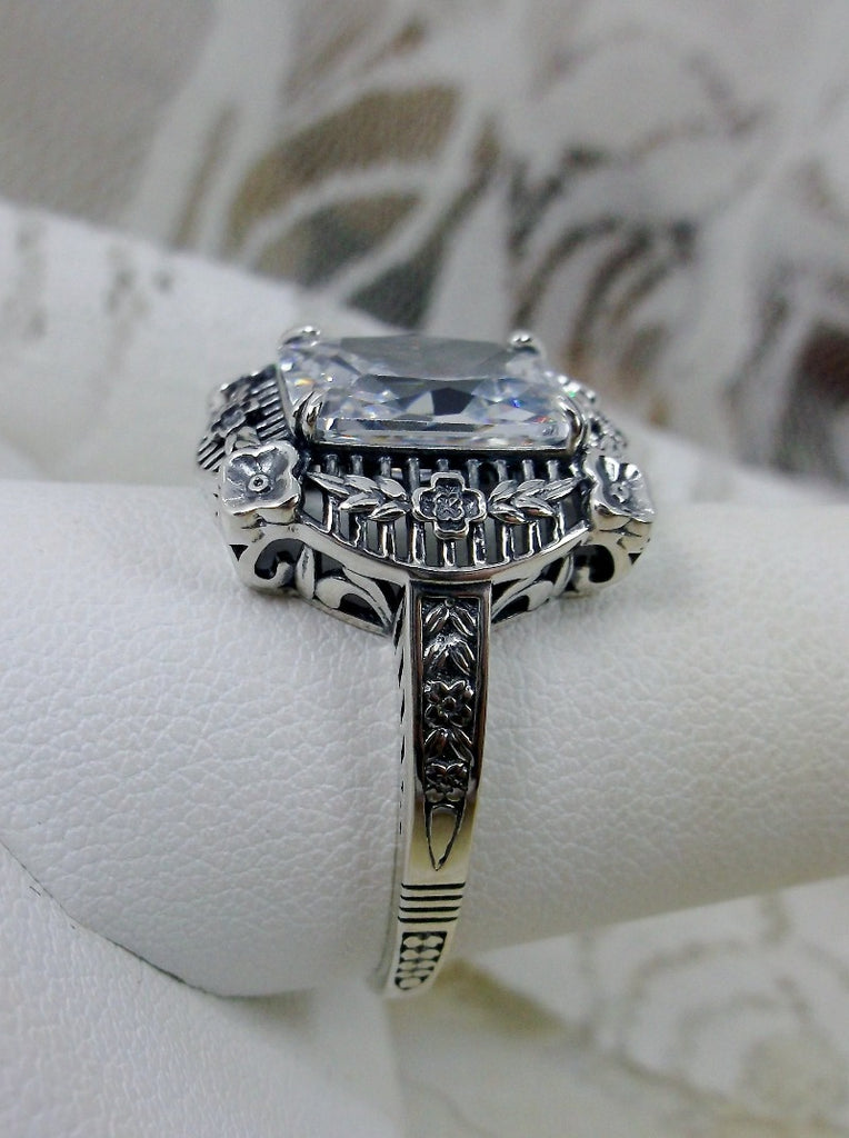 White CZ (Cubic Zirconia) Ring, Picture Frame Filigree, Vintage Jewelry, Sterling Silver, Silver Embrace Jewelry D227